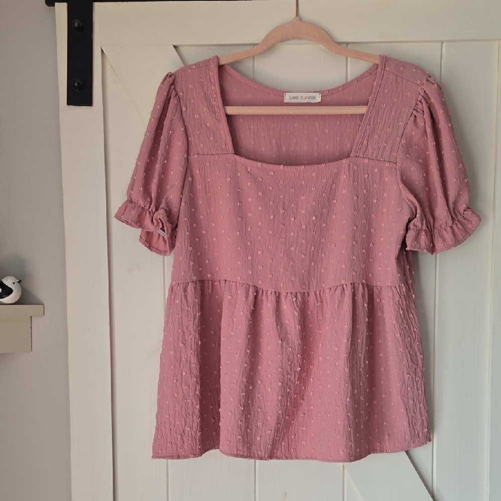 Lake Flower Mauve Pink Square-Neck Peplum Tunic